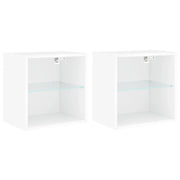 Set di 2 Comodini | Armadio da Notte | Mobiletto da notte con Luci LED a Parete Bianchi