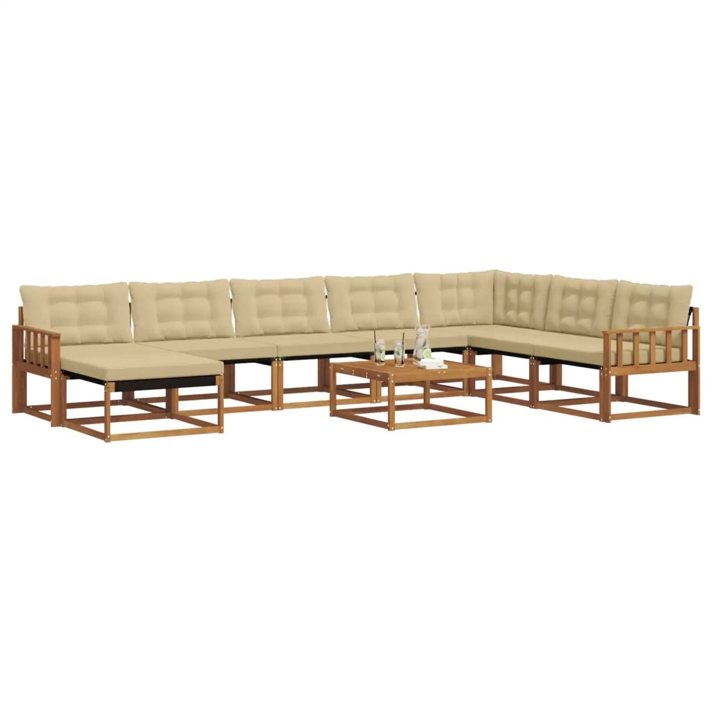 Set di divani da esterno con cuscino 9 pcs Naturale e Beige 3369768
