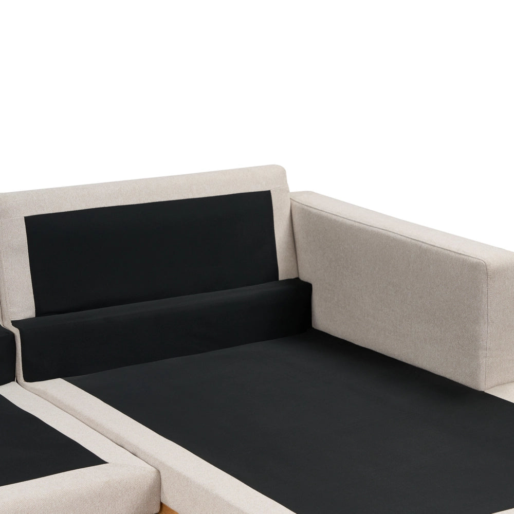Divano angolare Rivestimento in tessuto beige Gambe in legno lato sinistro stile elegante