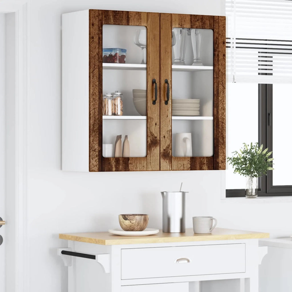 Pensile da cucina | Mobile in vetro da parete LUCCA Legno antico 80 x 31 x 80 cm