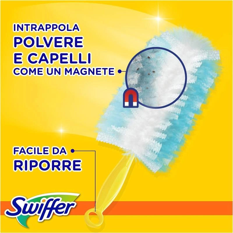 KIT SWIFFER PIUMINO CATTURAPOLVERE (1 MANICO + 7 RICAMBI) EFFICACE SUL 100% DELLA POLVERE