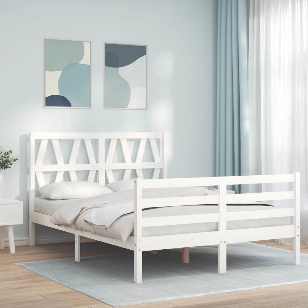Giroletto con Testiera-Struttura Letto con testiera Bianco 120x200 cm in Legno Massello 610228