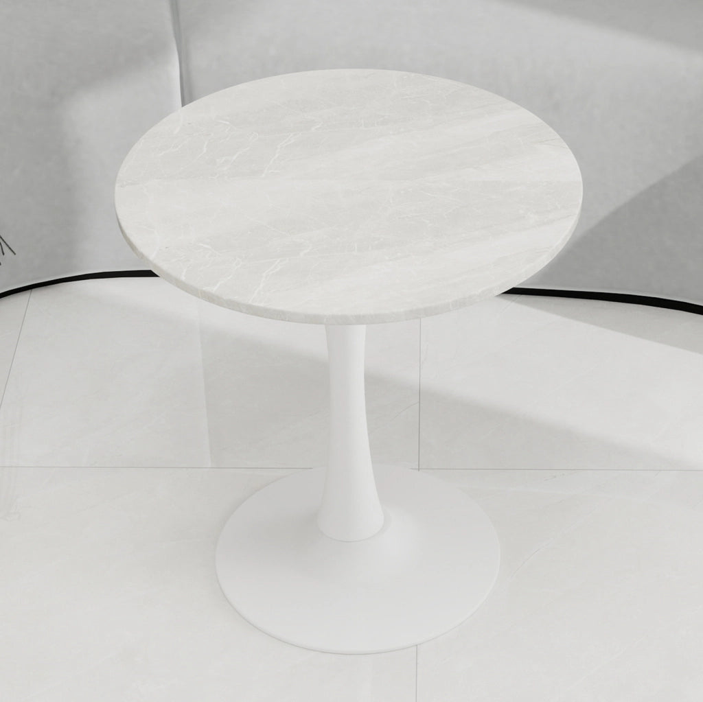 Tavolino rotondo in marmo artificiale bianco