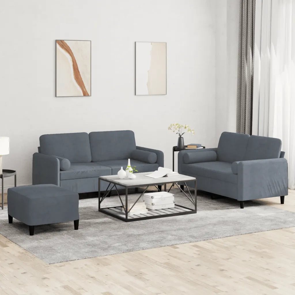 Set di Divani 3 pz con Cuscini Grigio Scuro in Velluto 3202005
