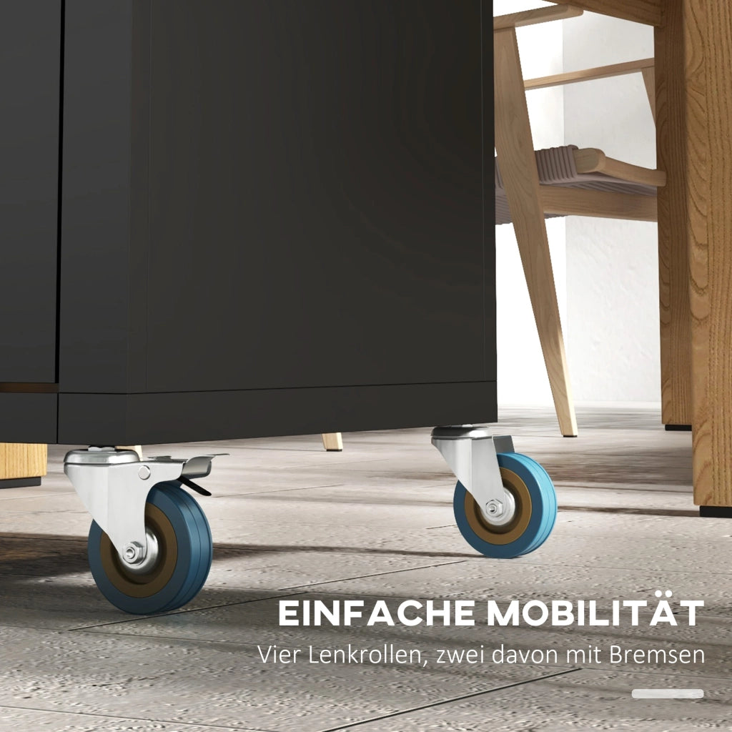 CARRELLO DA CUCINA con armadio, ganci e ruote 86x50x86,5 cm nero