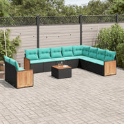 Set Divani da Giardino 11 pz con Cuscini Nero in Polyrattan 3227800