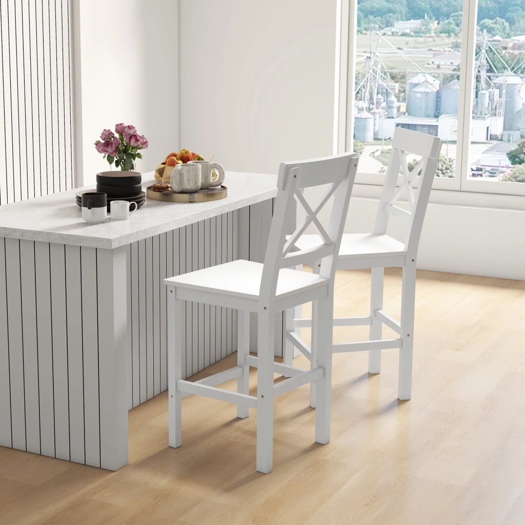 Sgabelli da bar in legno con poggiapiedi ¨C zephmum ¨C bianco 60 cm