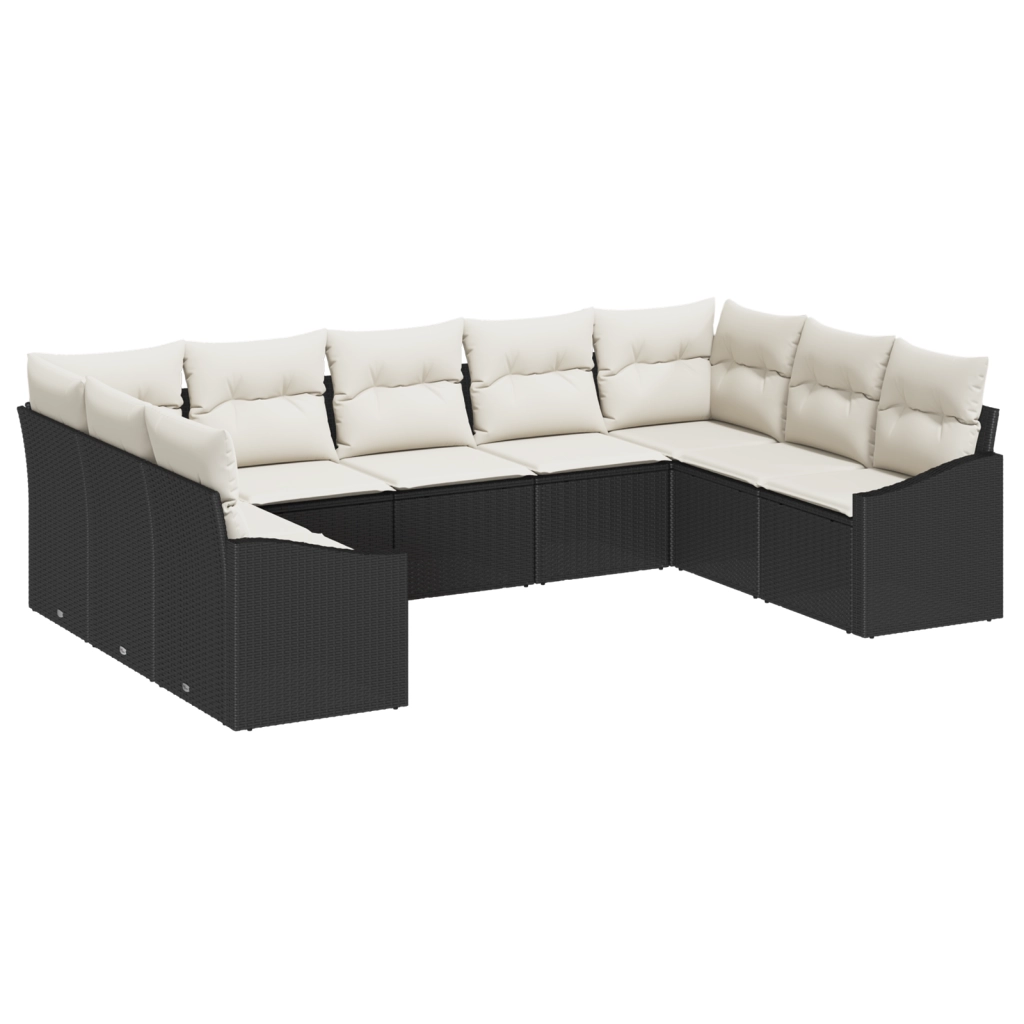 Set di Divani da Giardino da 9 Pezzi con Cuscini Nero in Rattan Polietilene