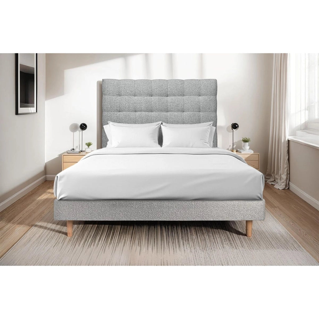 Letto 160x200 cm con testata imbottita - tessuto bouclé