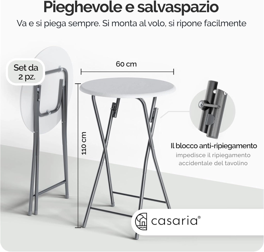 ® Set 2 Tavoli da Bar Pieghevoli 110cm Ø 60cm Tavolino Appoggio Tavolo da Cocktail Alto Rotondo Giardino Bianco