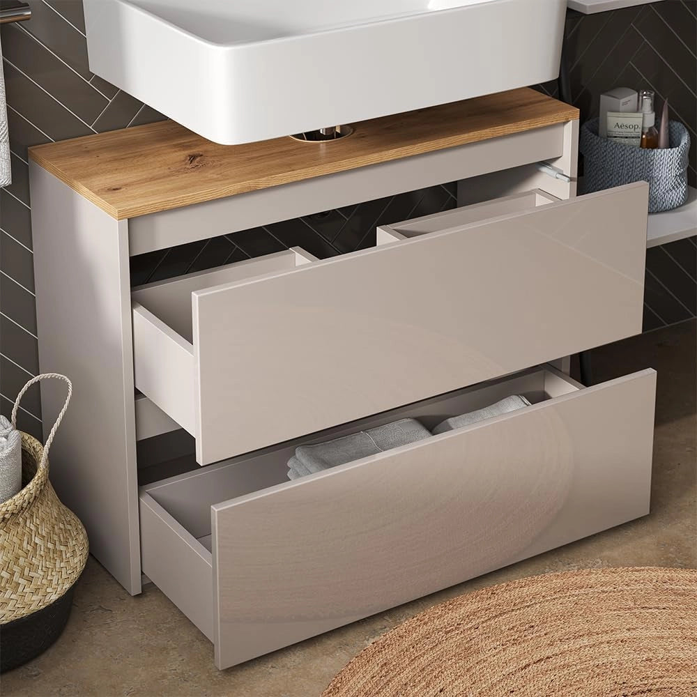 Mobile sottolavabo per bagno Majest, Cashmere/Artigianale, 80.1 x 62 cm con 2 cassetti