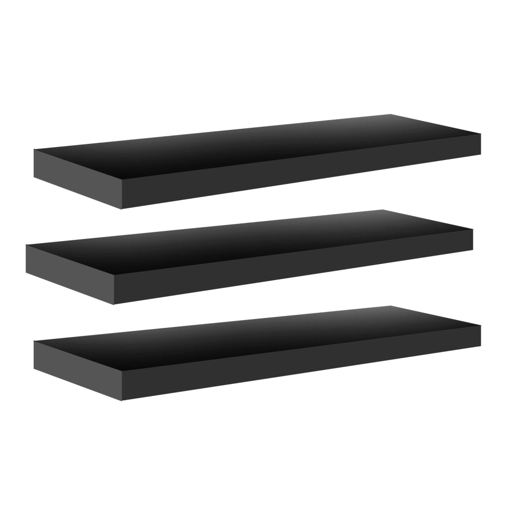 Mensola design in legno a muro con luci led. Set mensole a scomparsa nere taglia M+M+M
