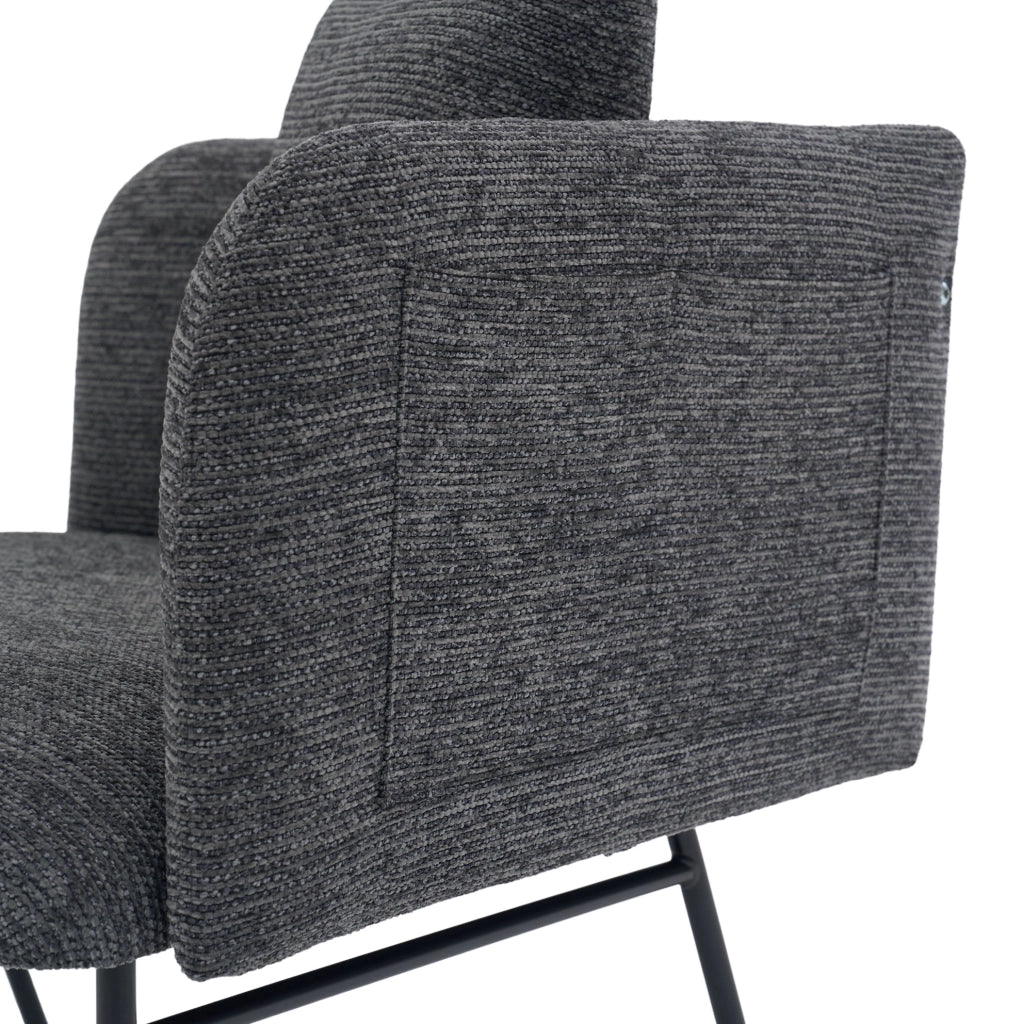 Poltrona grigio scuro 86x72x71 cm con tavolino e vani, chenille e metallo,