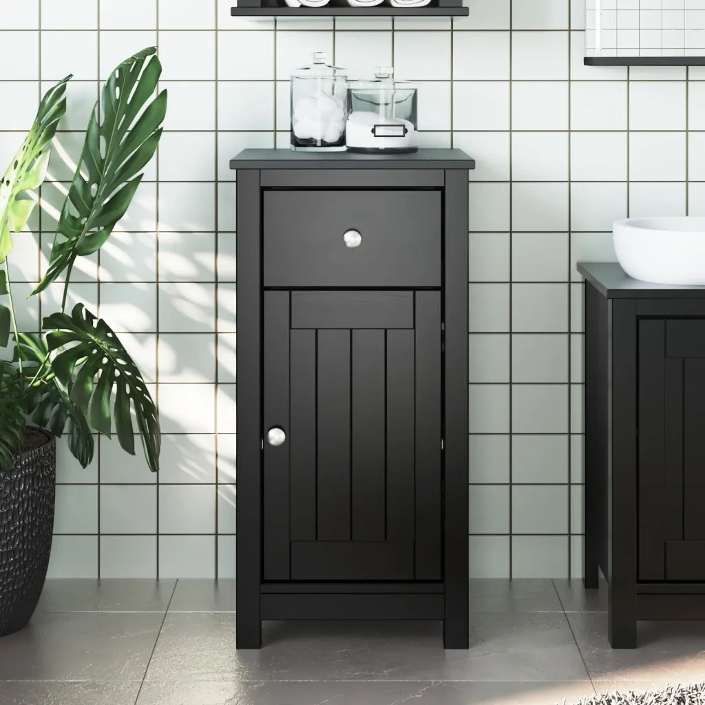 Mobile da Bagno | Armadio da bagno BERG Nero 40x34x80 cm in Legno Massello di Pino