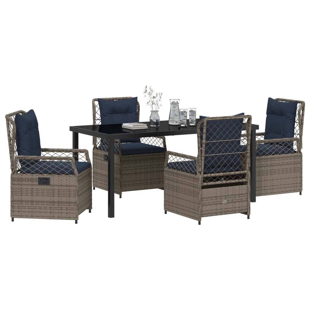 Set da Pranzo Giardino 5 Pezzi Grigio Polyrattan
