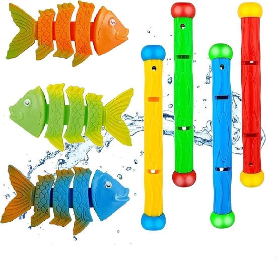 Allenamento subacqueo per bambini - 4 stecchi da immersione e 3 pesci da immersione - giochi per bambini in piscina