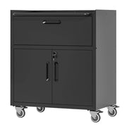 ARMADIO PORTAATTREZZI 75x42x88 cm in metallo nero-grigio con ruote e 1 cassetto