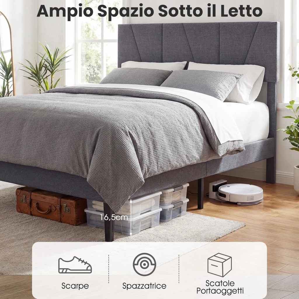 Struttura Letto Matrimoniale, Letto Piattaforma Rivestito in Lino con Testiera Regolabile in Altezza, Doghe in Legno a Supporto del Materasso, Silenzioso (200x160cm)