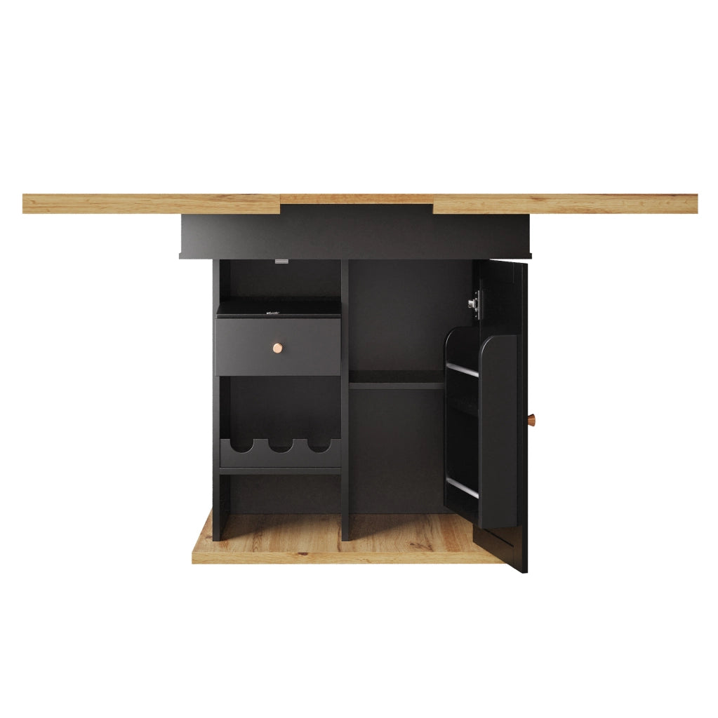 Tavolo allungabile 110-140x80x75 cm;in MDF e metallo; nero e naturale