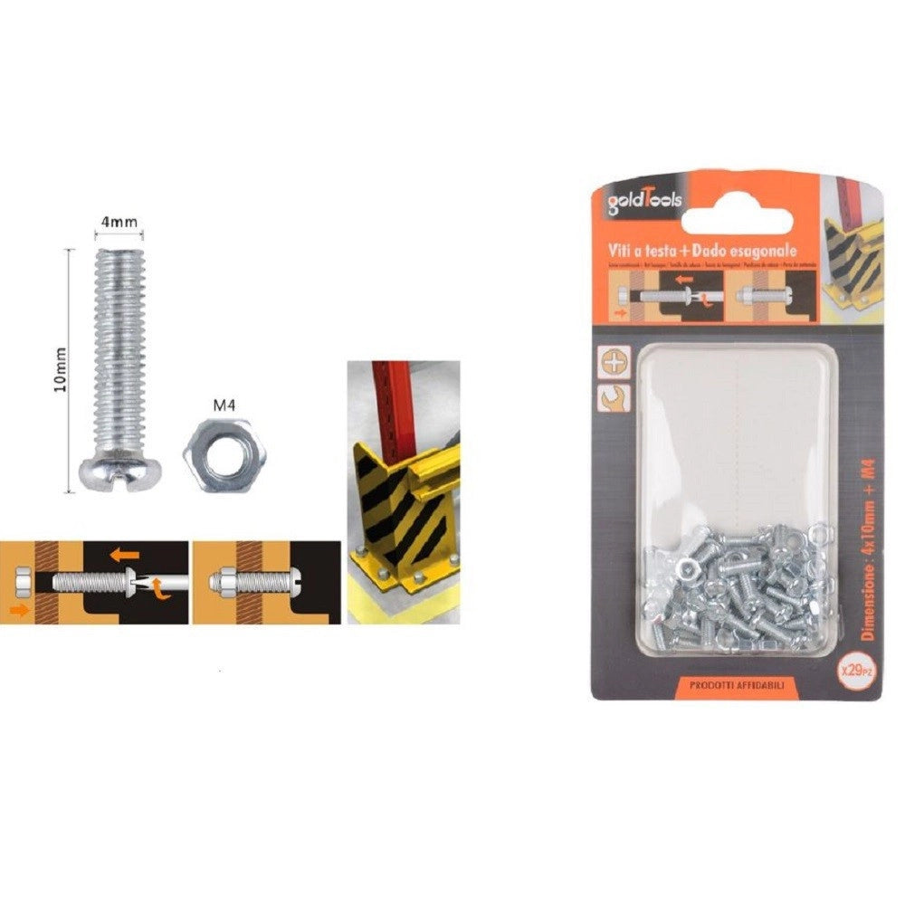 Trade Shop - Set 29 Pz Viti Vite Testa A Croce Tonda 4x10 Mm Con Dadi Dado Esagonale M4 90958 -