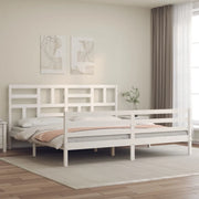 Giroletto con Testiera-Struttura Letto con testiera Bianco 200x200 cm in Legno Massello 250352