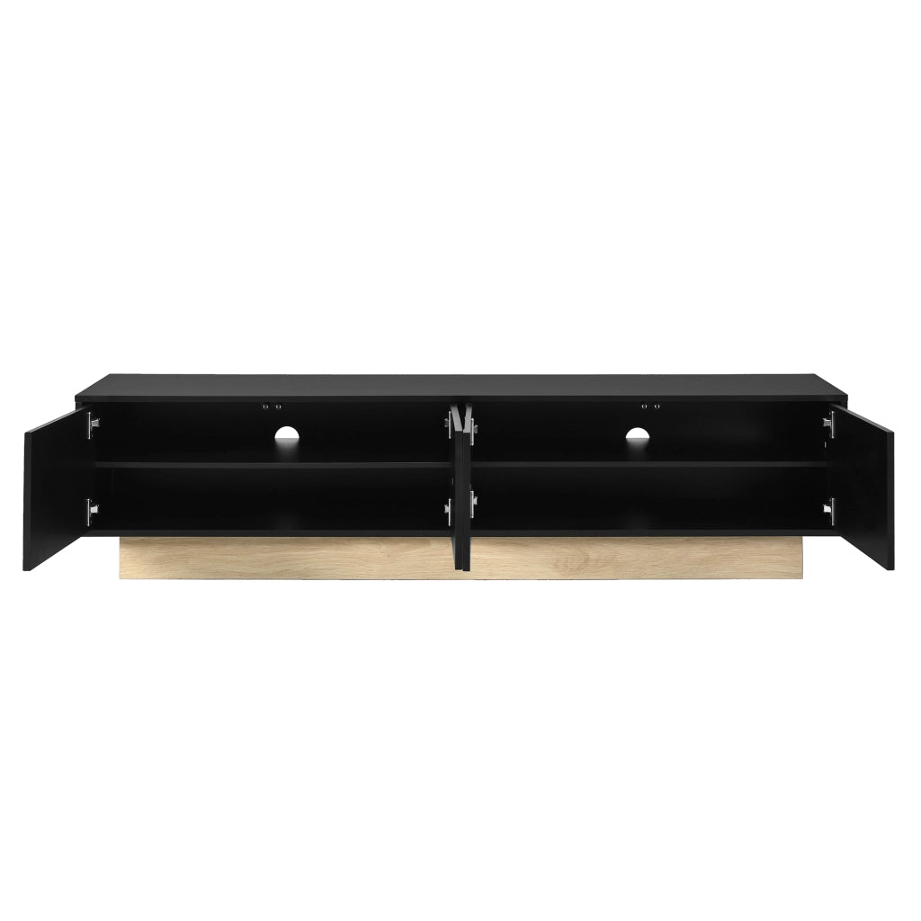Mobile porta TV con 4 ante e 2 ripiani, apertura push-to-open, per soggiorno, in MDF, nero, 175 × 40 × 41,5 cm