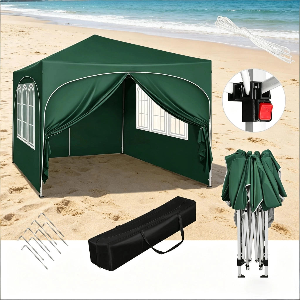 GAZEBO Pieghevole Pop-up 3x3 m Verde in Tessuto Oxford