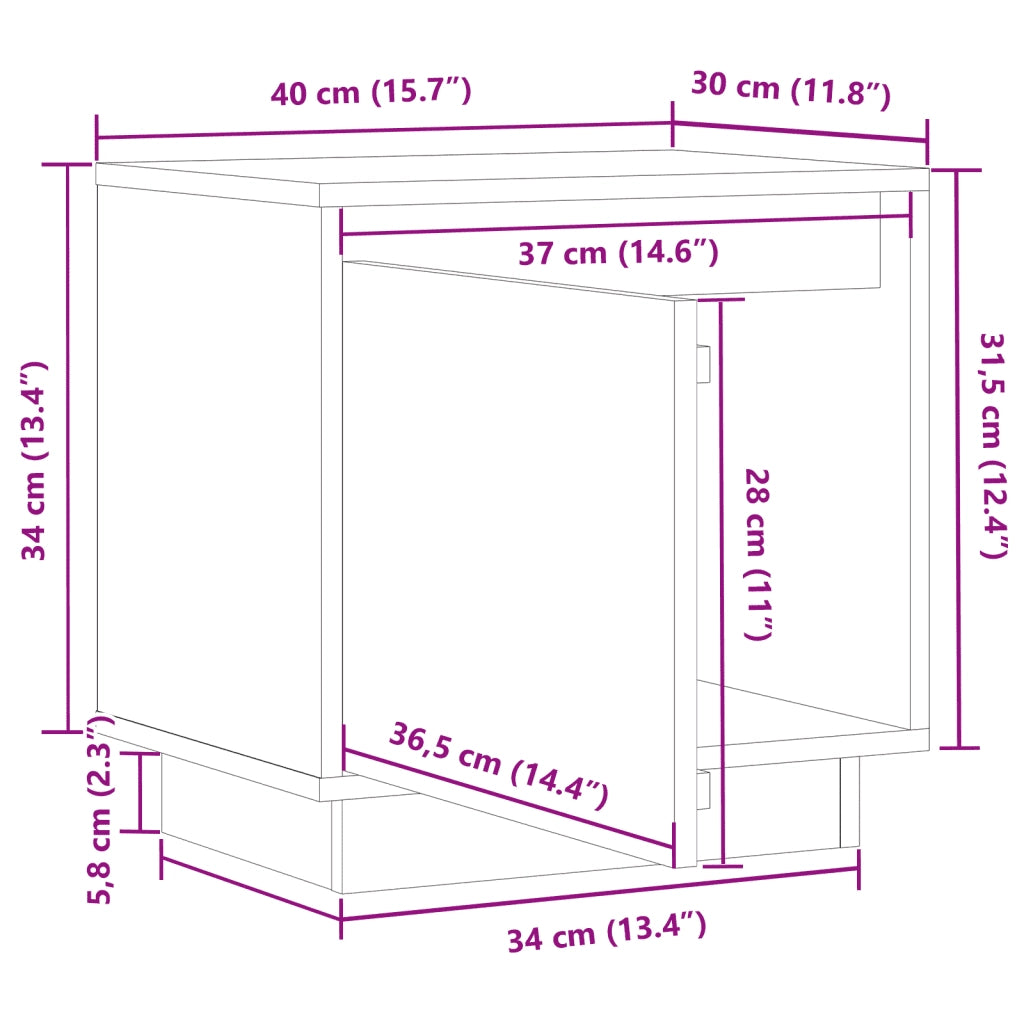 Set di 2 Comodini | Armadio da Notte | Mobiletto da notte Ambra 40x30x40 cm in Legno Massello di Pino