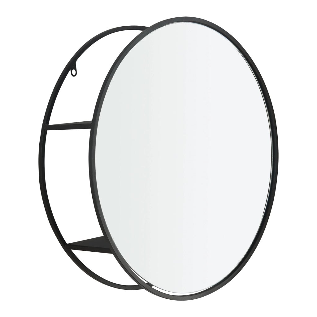 Specchio da Parete Sunne con Ripiani in Acciaio Nero 50 x 50 x 13 cm Rotondo [en.casa]