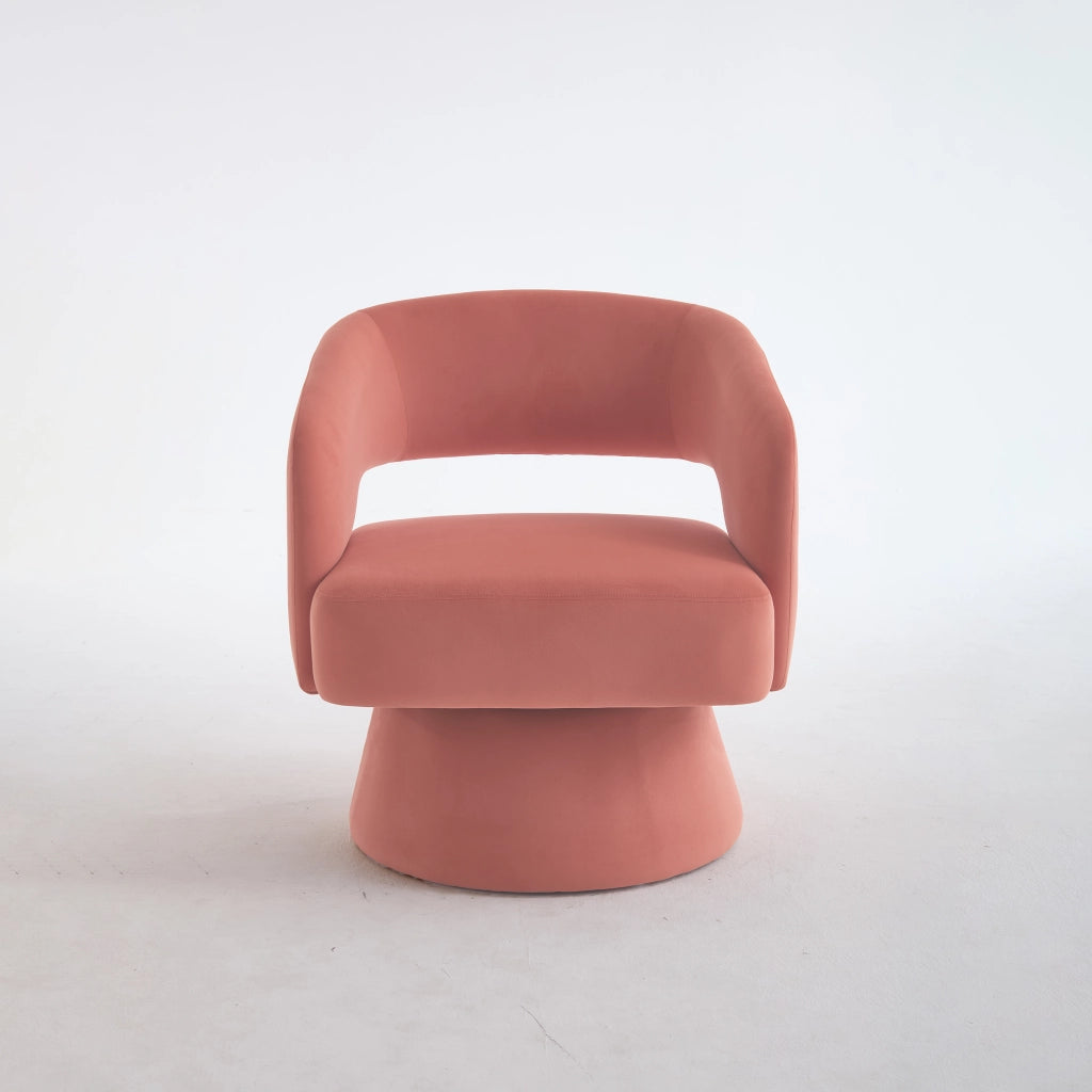 Poltrona girevole moderna in ciniglia rosa con base stabile e seduta imbottita