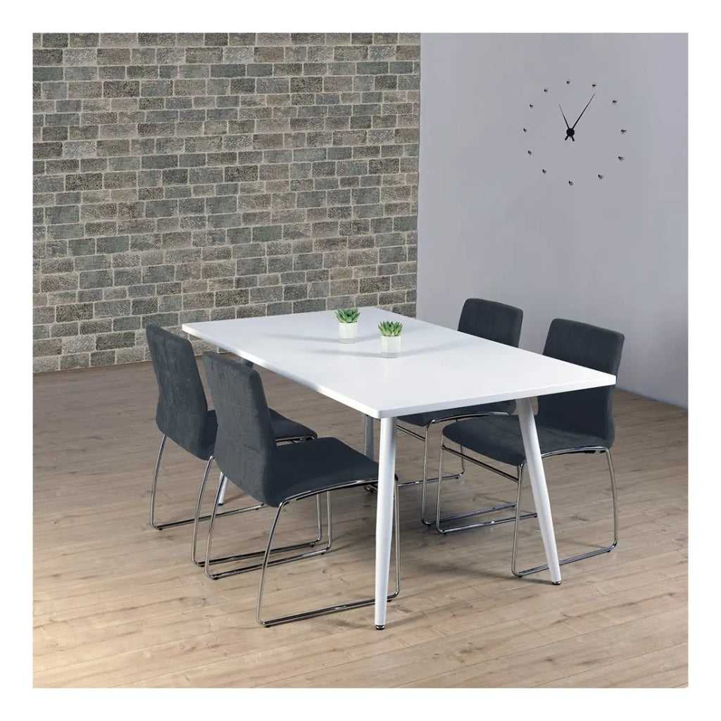 Tavolo da pranzo RENNES – Rettangolare – Piano bianco e gambe in metallo – Design moderno