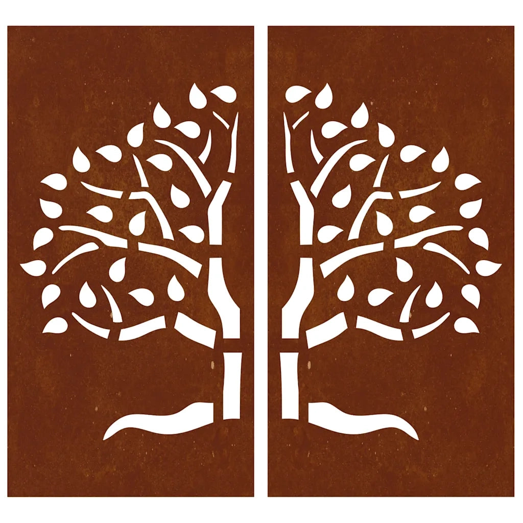 Decorazioni Muro Giardino 2 pz 105x55 cm Albero Acciaio Corten 824510