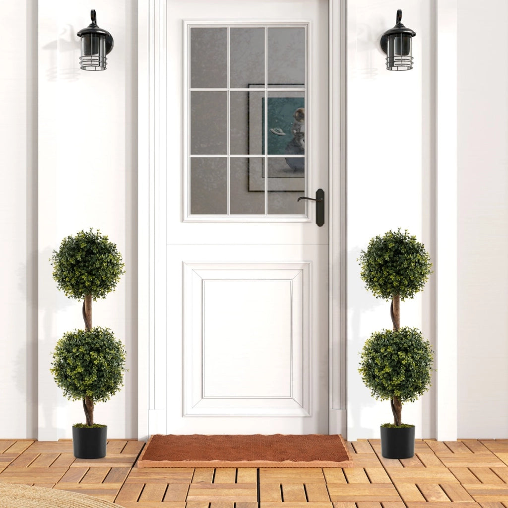 Muschio naturale e vaso stabile riempito di cemento per decorazione interna-Set di 2 alberi artificiali con tronco solido da 90 cm Verde
