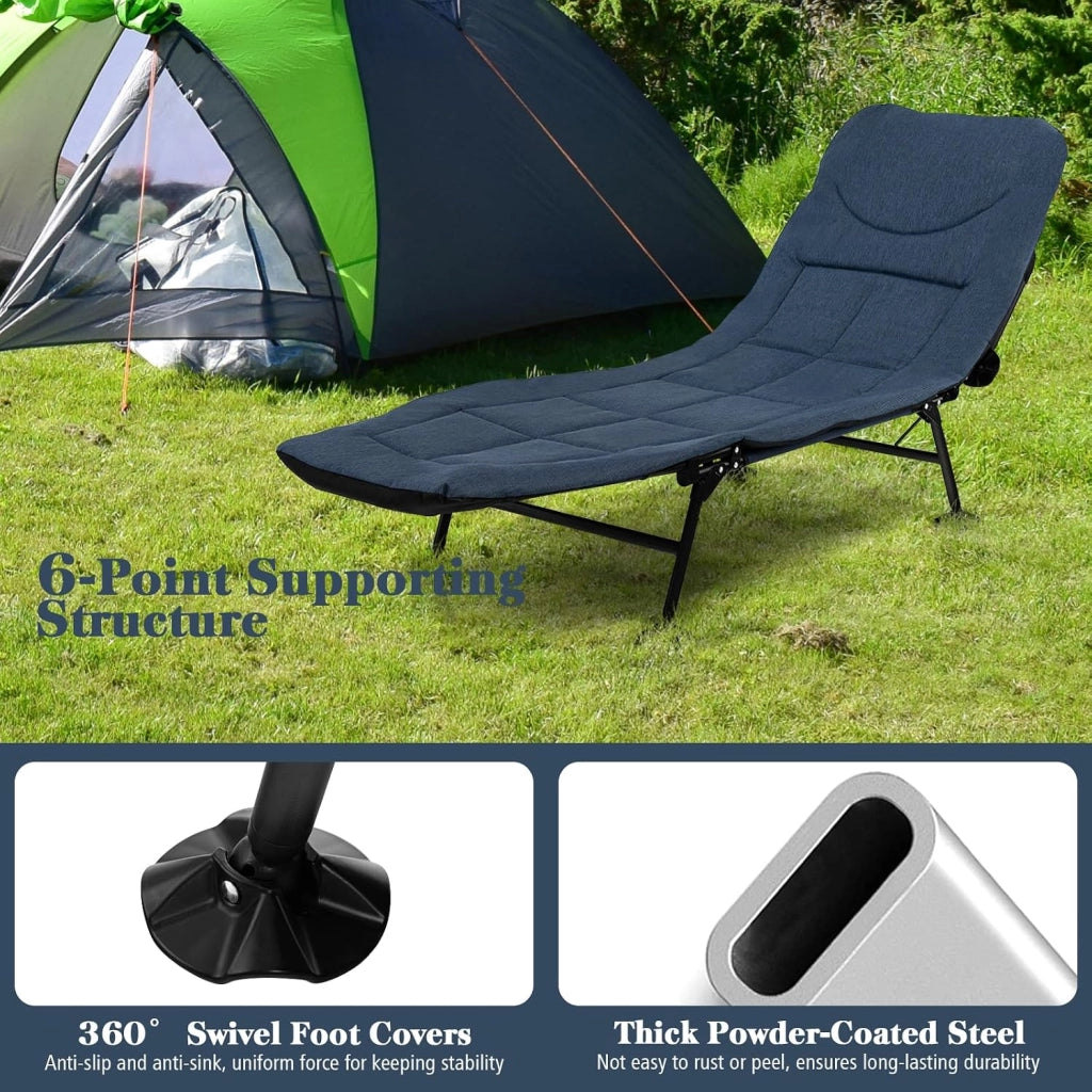 Lettino da Campeggio Pieghevole, Schienale Regolabile in 6 Livelli, Brandina con Materasso Rimovibile, Letto Portatile con Piedini Girevole a 360°, per Spiaggia, Carico 200 kg (Blu Navy)