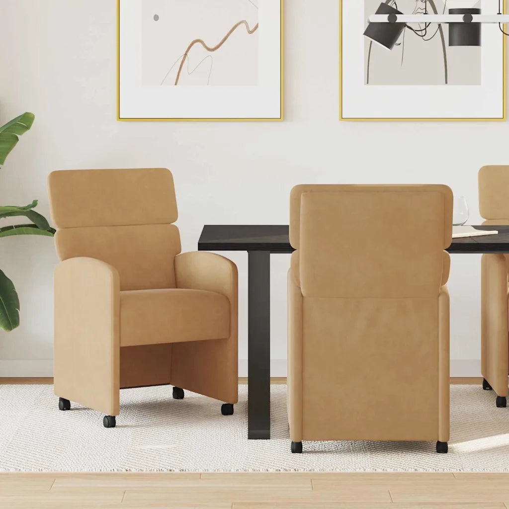 Sedie da Pranzo con Ruote 2 pcs Marrone 58 x 65 x 98 cm Velluto 42017882