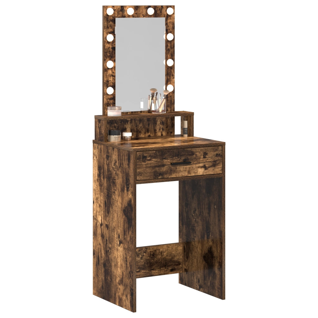 Tavolo da trucco con luci LED Rovere affumicato 50x41x140 cm