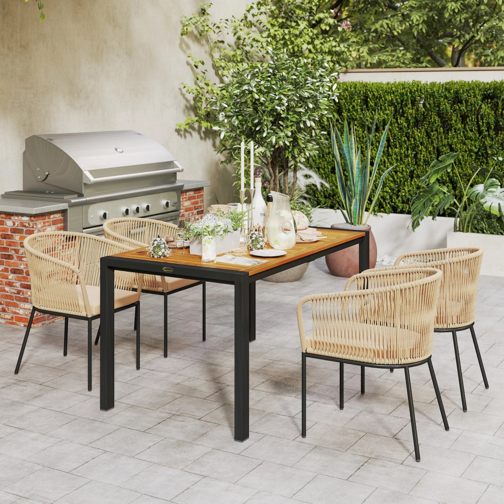 Set Giardino 5 Pezzi con Tavolo e Sedie ¨C Zephmum ¨C Polyrattan Grigio Antracite