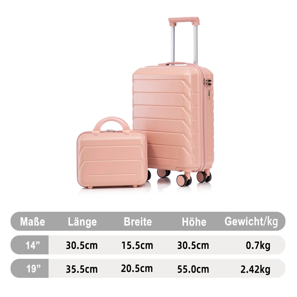Set di due valigie girevoli in ABS da 14"/19" con lucchetto a combinazione e trousse da 14" (rosa)