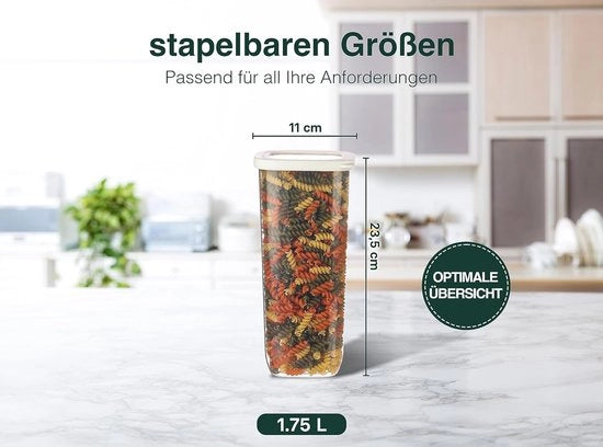 Scatola di Stoccaggio con Set di Copertura Aria Tettone, Senza BPA, Cassetto di Stoccaggio con Copertura per la Cucina, Set di Contenitori di Stoccaggio, Scatola di Stoccaggio per la Cucina Organizzatore, Fagioli e Zucchero - 6 Mix - Bianco