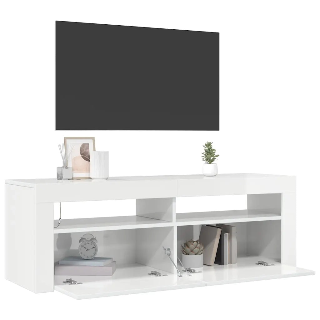 Mobile Porta TV con Luci LED Bianco Lucido 120x35x40 cm 804316