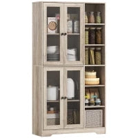 Credenza Cucina Alta con Vetrina a 4 Ante, Chiusura Soft e 6 Ripiani aperti Regolabili, design moderno, 90x35x172 cm Grigio Chiaro |Aosom Italy