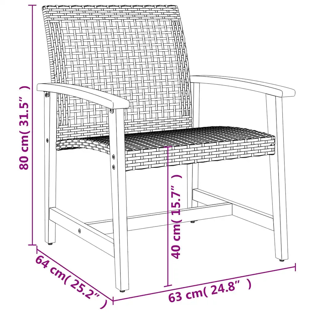 Set da Bistrot 3 pz Beige in Polyrattan e Legno di Acacia CFW5681773