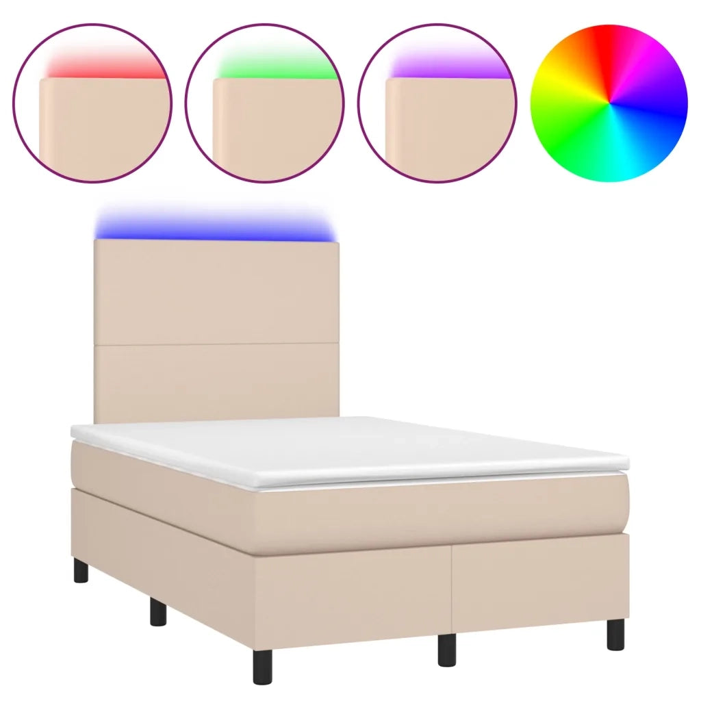 Giroletto Molle Materasso e LED Cappuccino 120x200cm Similpelle 3135818
