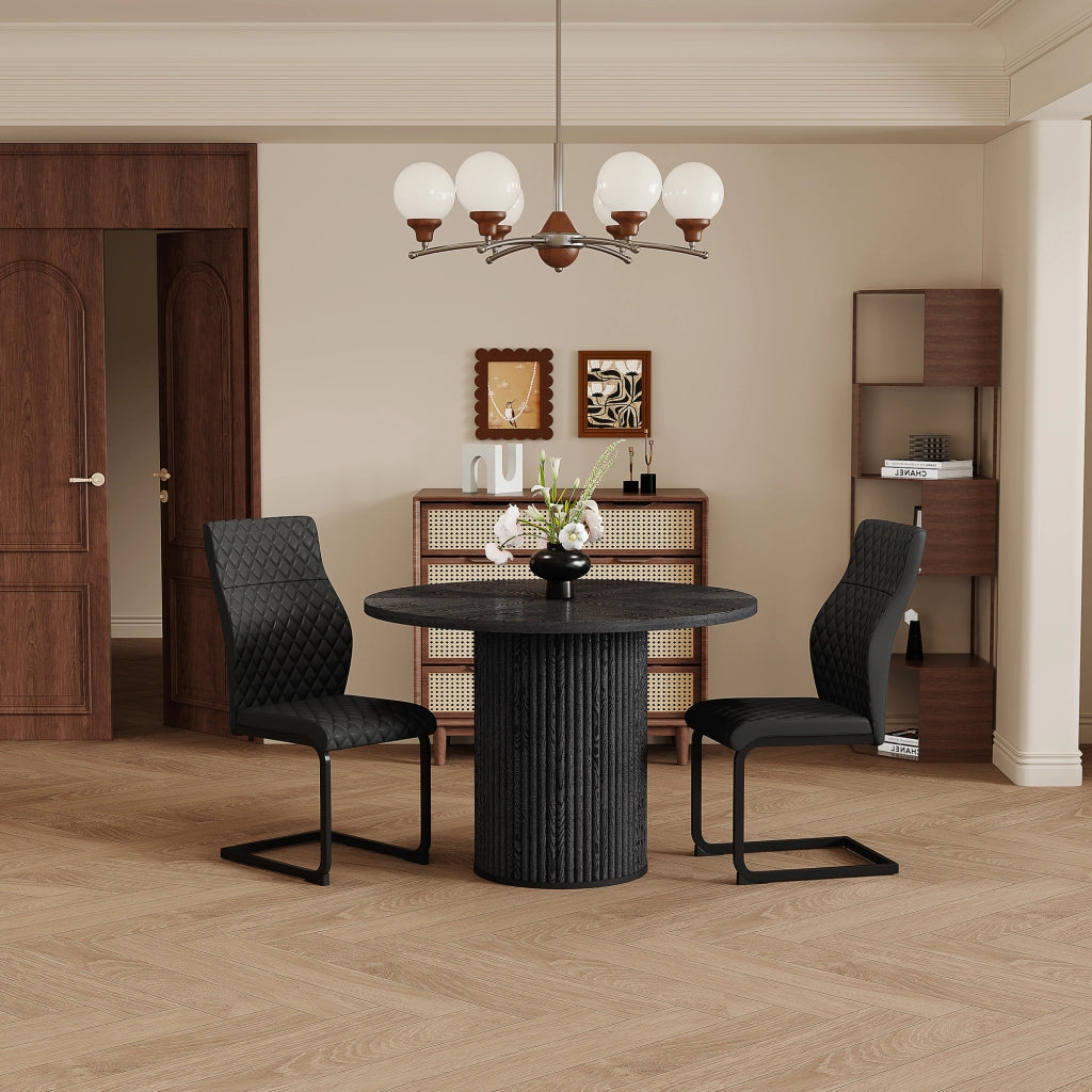 Tavolo da Pranzo Rotondo con 2 Sedie ¨C MINIMAL ¨C Piano MDF Nero, Gambe Cilindriche, 100 cm