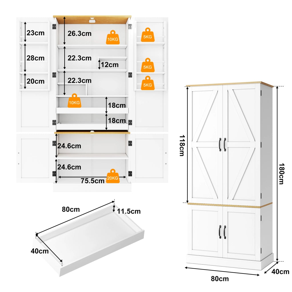 Mobile alto contenitore in MDF bianco 80x40x180 cm