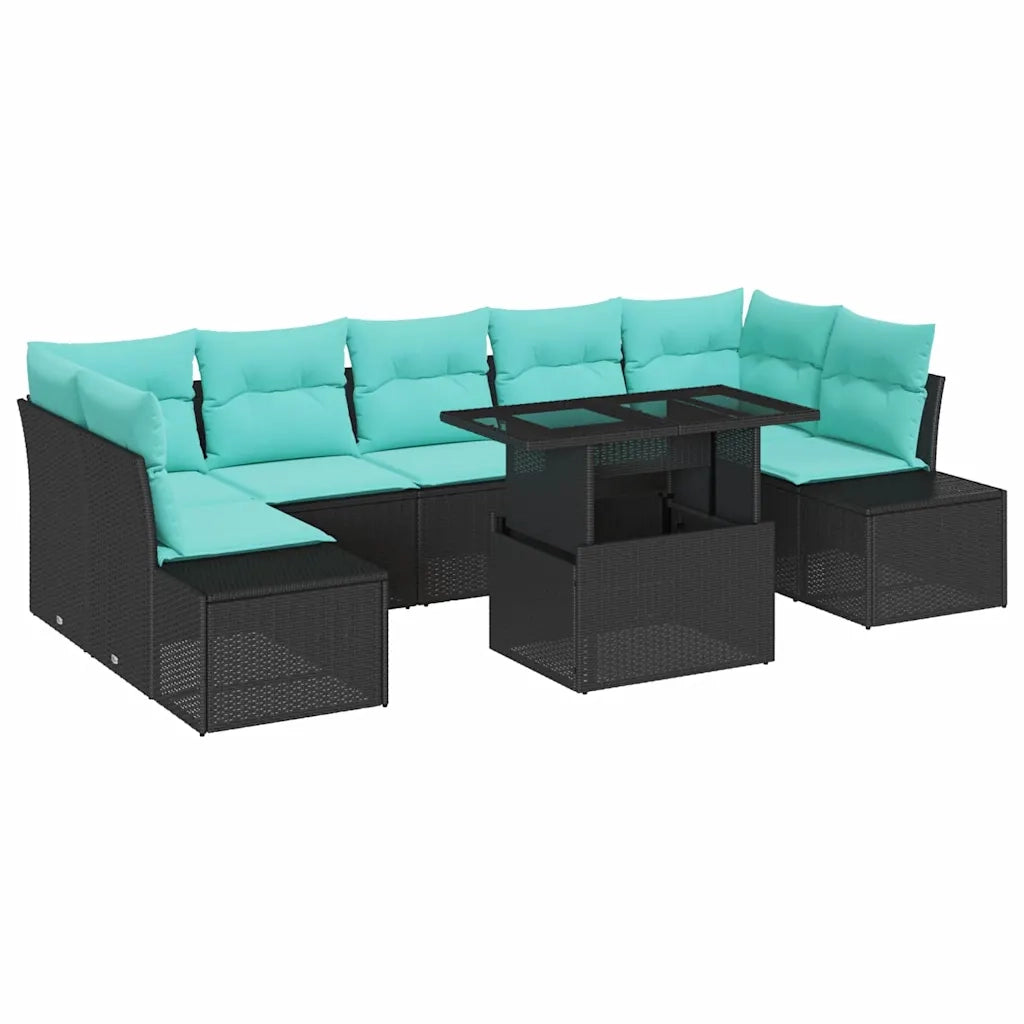 Set Divano da Giardino 8 pz 7-Numero di posti Nero e Turchese 3357879
