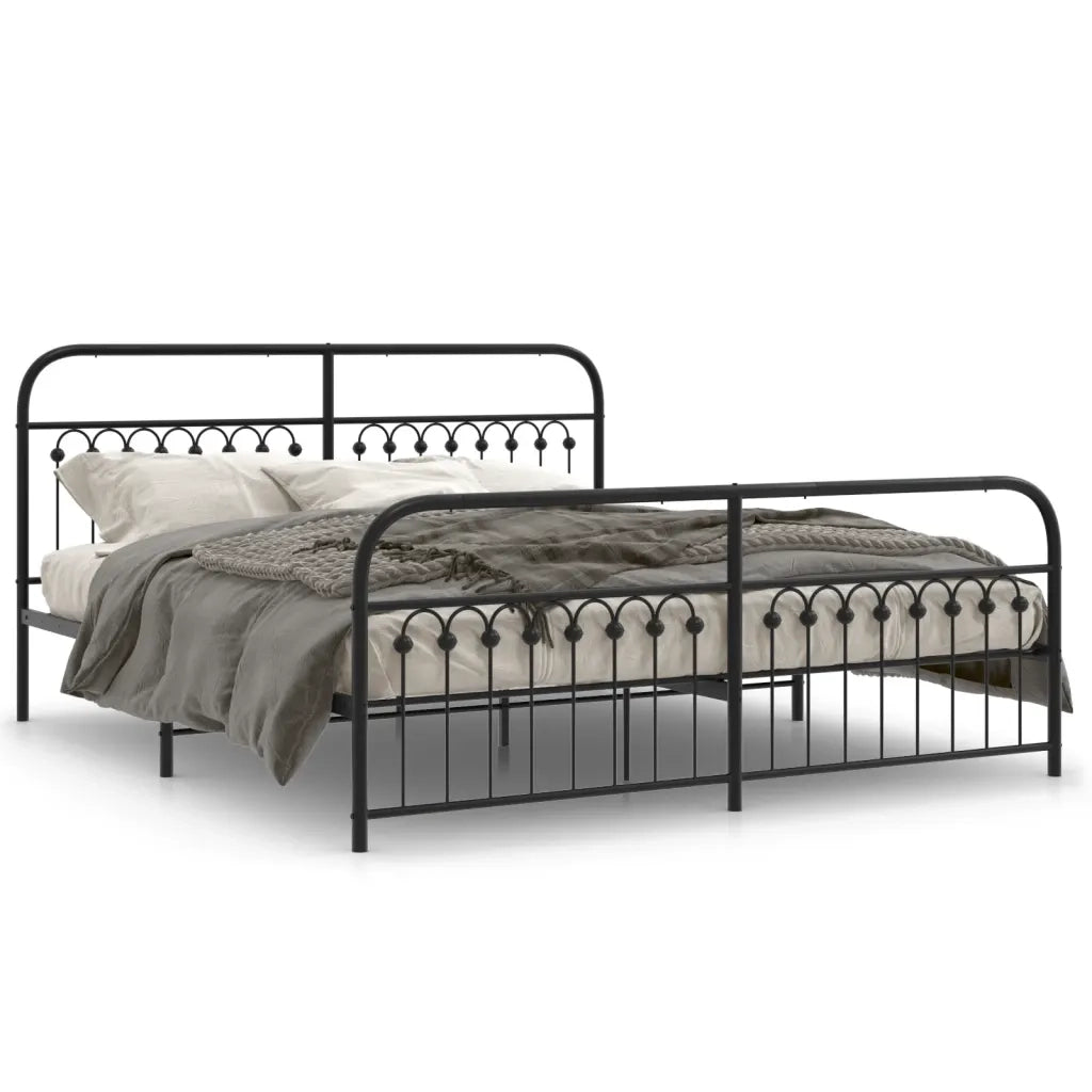 Letto matrimoniale | Letto per adulti | Giroletto con Testiera e Pediera Metallo Nero 183x213 cm