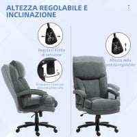 Sedia da Ufficio Rinforzata Capacità 200kg, Girevole e Inclinabile in Tessuto Vellutato, Grigio