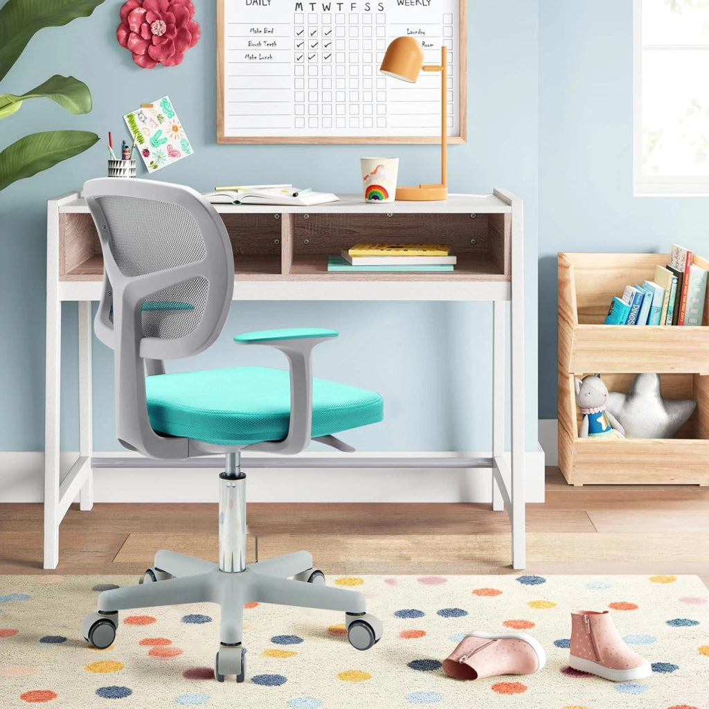 Sedia per Scrivania per Bambini, Sedia per Computer per Bambini con Altezza Regolabile, Ruote con Freni, Sedile Girevole a Rete, Sedia Ergonomica per Bambini 3-10 Anni (Menta verde)