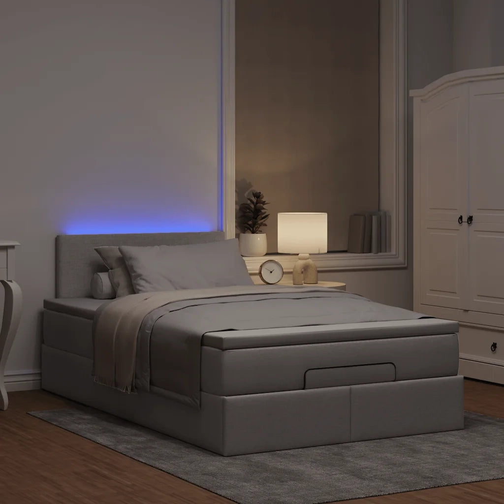 Pouf Letto con Materasso e LED Tortora 120x190cm in Tessuto 3312212